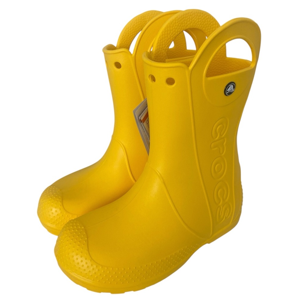 CROCS Unisex Bright Yellow Handle It Rain Boots Size: J2